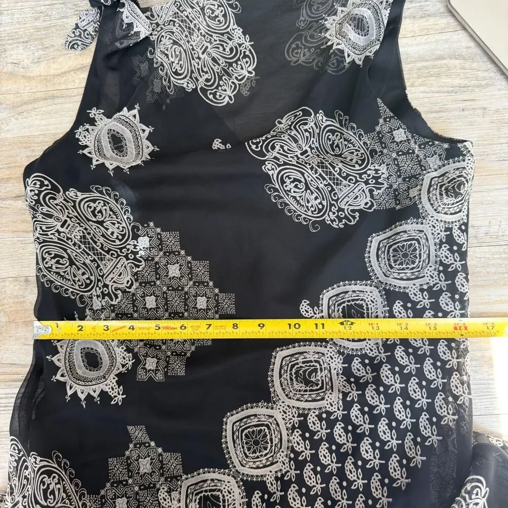 Y2K Sangria Black Mesh Overlay Midi Dress Paisley Sheer Tie Strap Slip 12 - Picture 8 of 8